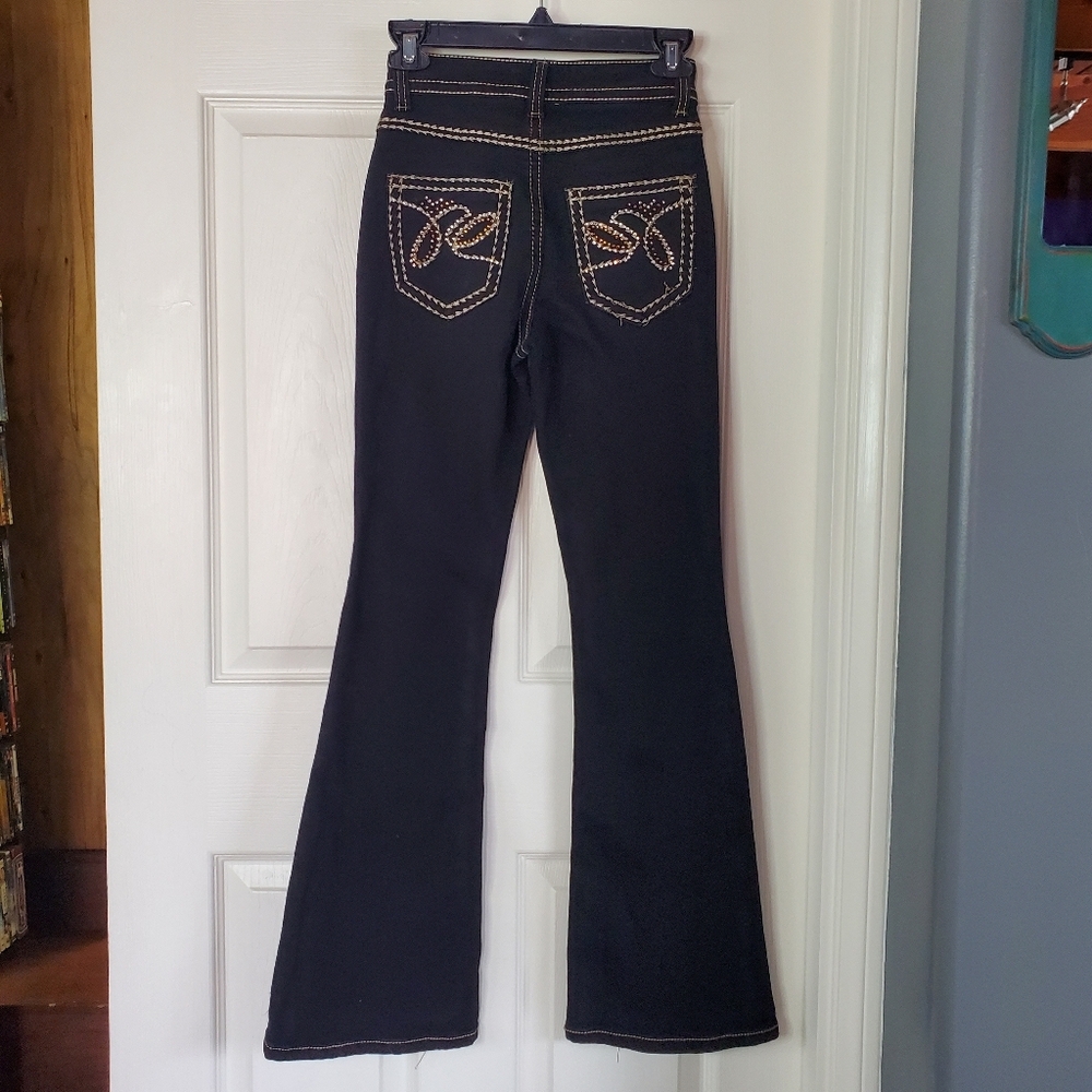 Legend Embroidered Flare Black Jeans High-rise Western Cowboy Size 0
